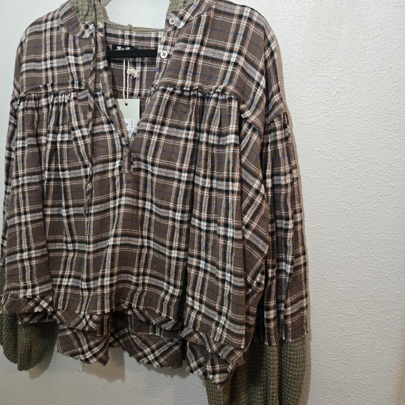 Miss Me NWT Olive Green Plaid Pullover Medium - Picture 3 of 13